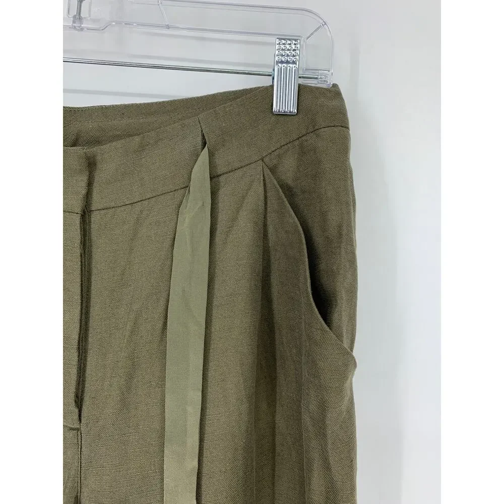 Wilfred Women’s Sz 6 High Waist Crop Pant Tapered Legs Rolled Cuffs Green Linen